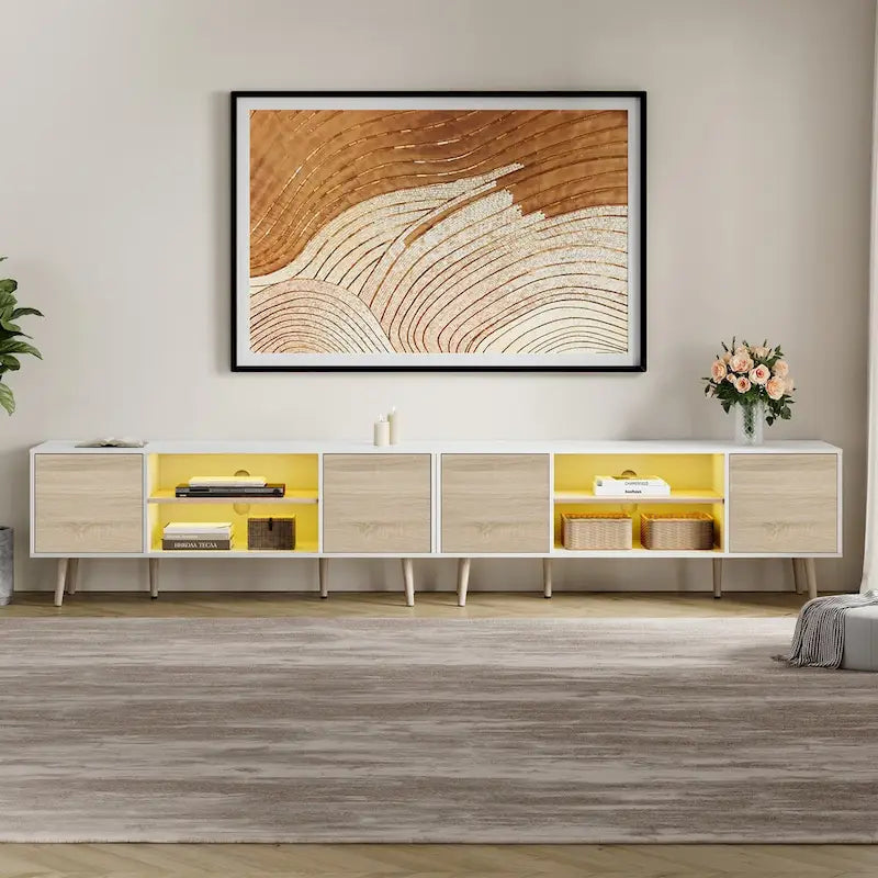 Mid Century Modern TV Stand for up to 100 inch 2 in 1,White