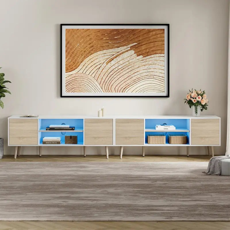 Mid Century Modern TV Stand for up to 100 inch 2 in 1,White