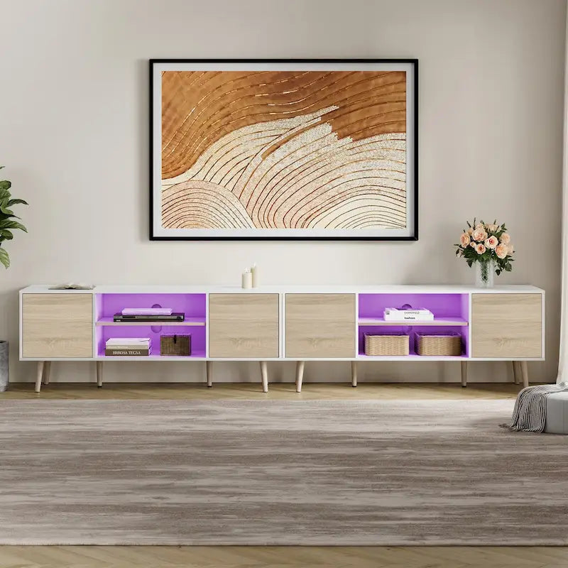 Mid Century Modern TV Stand for up to 100 inch 2 in 1,White