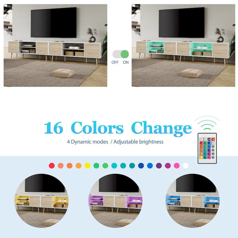 Mid Century Modern TV Stand for up to 100 inch 2 in 1,White