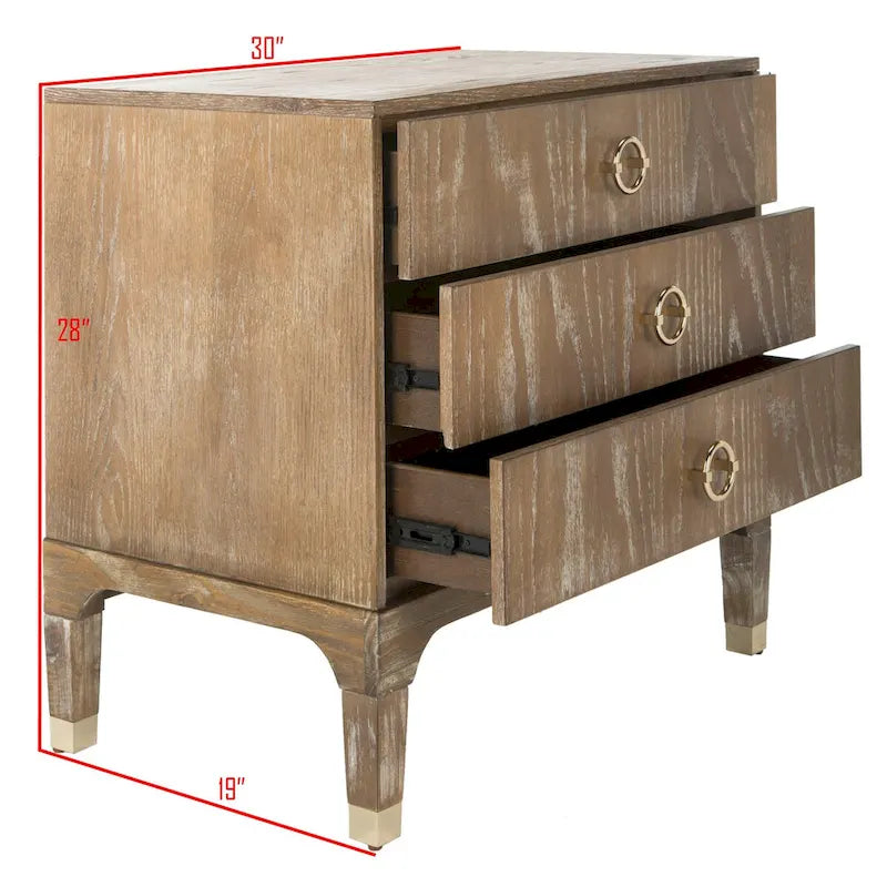 Contemporary Three Drawer Nightstand with Chic Hardware - 30Wx19Dx28H