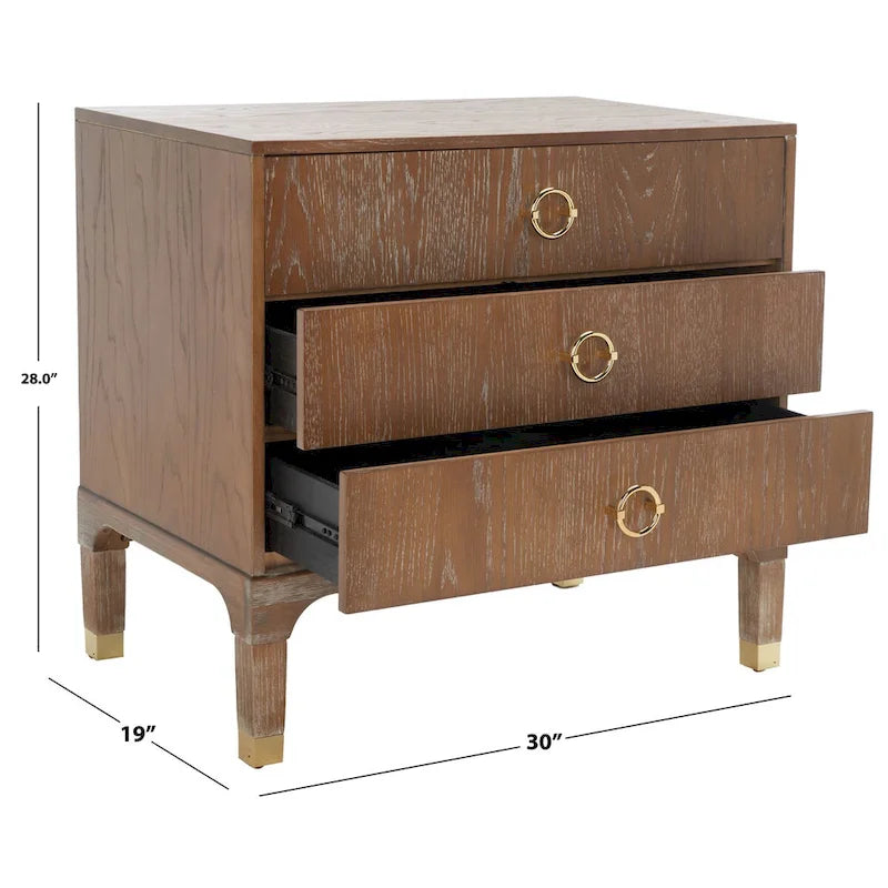 Contemporary Three Drawer Nightstand with Chic Hardware - 30Wx19Dx28H