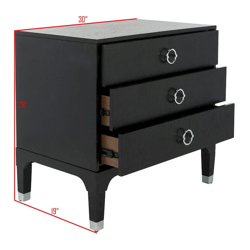 Contemporary Three Drawer Nightstand with Chic Hardware - 30Wx19Dx28H