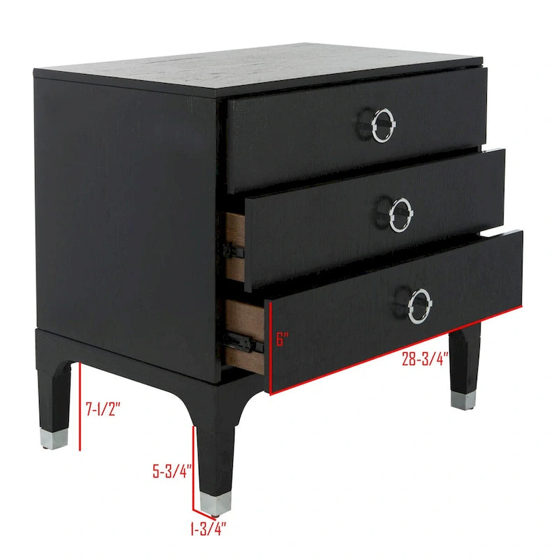 Contemporary Three Drawer Nightstand with Chic Hardware - 30Wx19Dx28H
