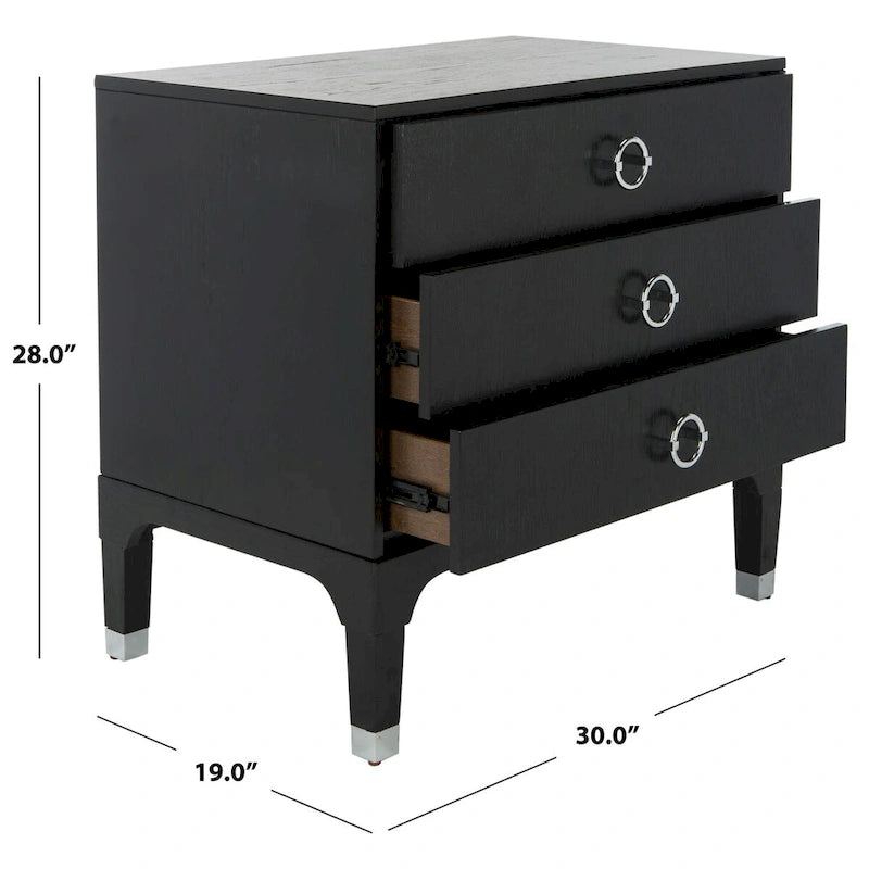 Contemporary Three Drawer Nightstand with Chic Hardware - 30Wx19Dx28H