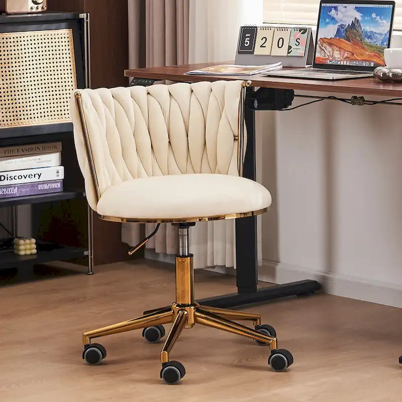 Velvet Desk Chair Vanity Chair for Makeup with Wheels Rolling Swivel Chair for Bedroom
