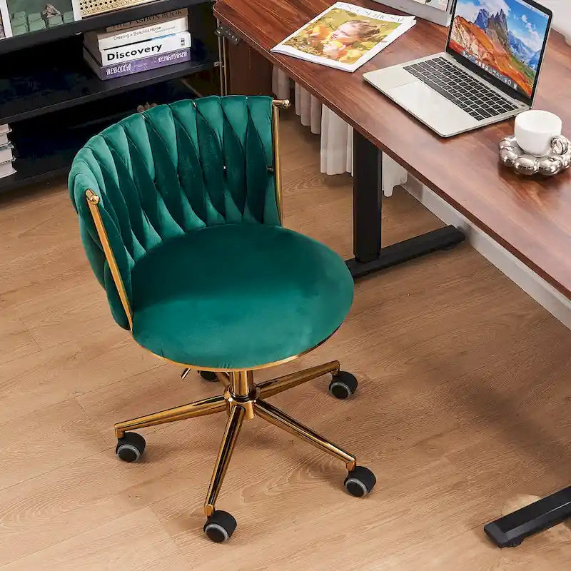 Velvet Desk Chair Vanity Chair for Makeup with Wheels Rolling Swivel Chair for Bedroom