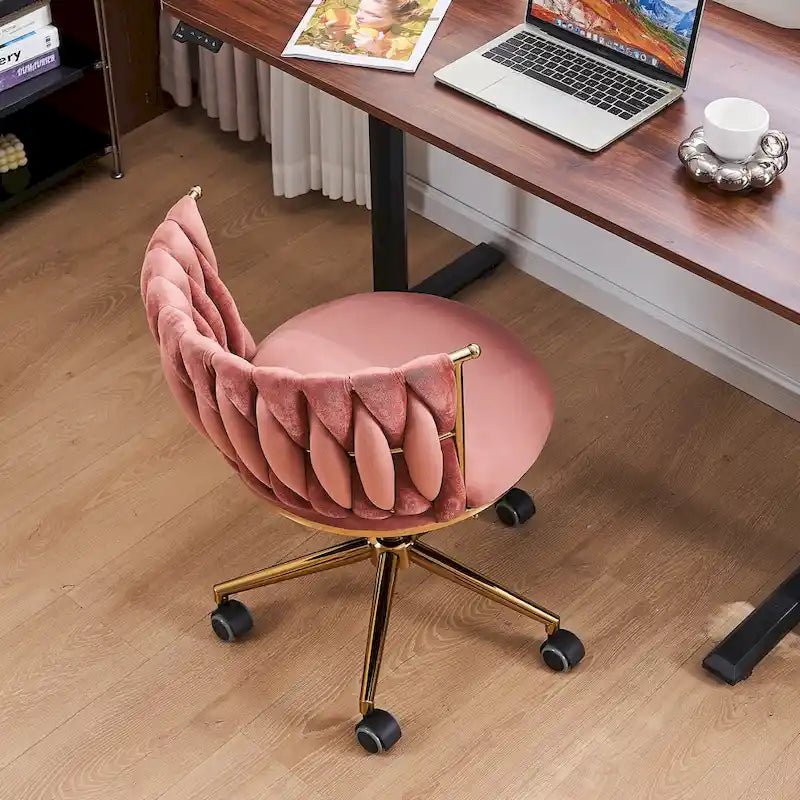 Velvet Desk Chair Vanity Chair for Makeup with Wheels Rolling Swivel Chair for Bedroom