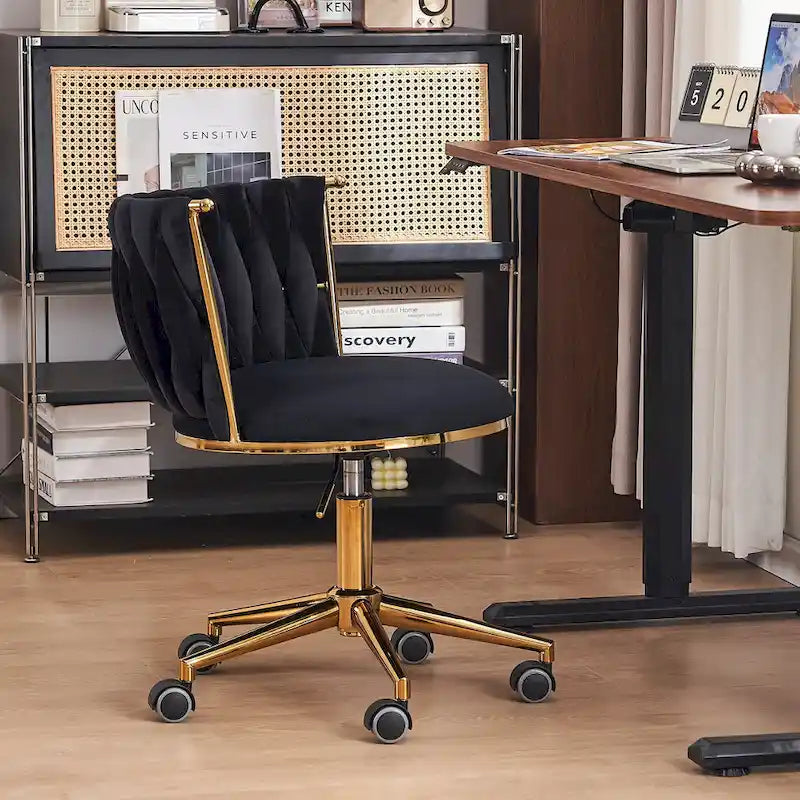 Velvet Desk Chair Vanity Chair for Makeup with Wheels Rolling Swivel Chair for Bedroom