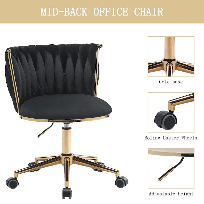 Velvet Desk Chair Vanity Chair for Makeup with Wheels Rolling Swivel Chair for Bedroom