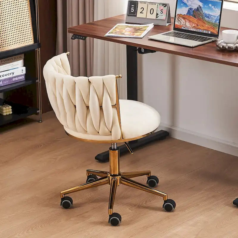 Velvet Desk Chair Vanity Chair for Makeup with Wheels Rolling Swivel Chair for Bedroom