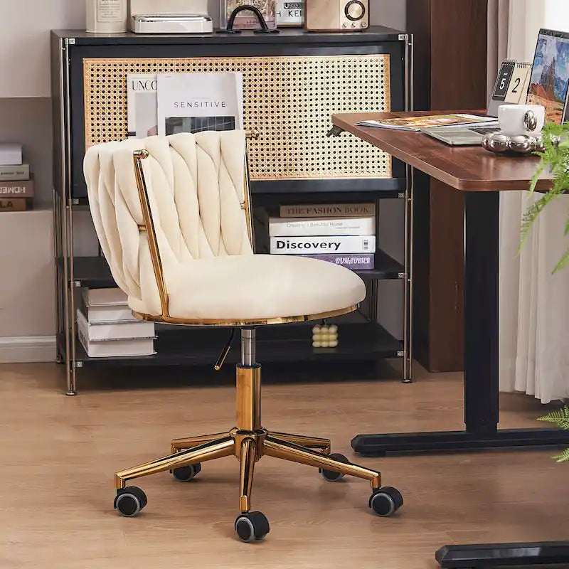 Velvet Desk Chair Vanity Chair for Makeup with Wheels Rolling Swivel Chair for Bedroom