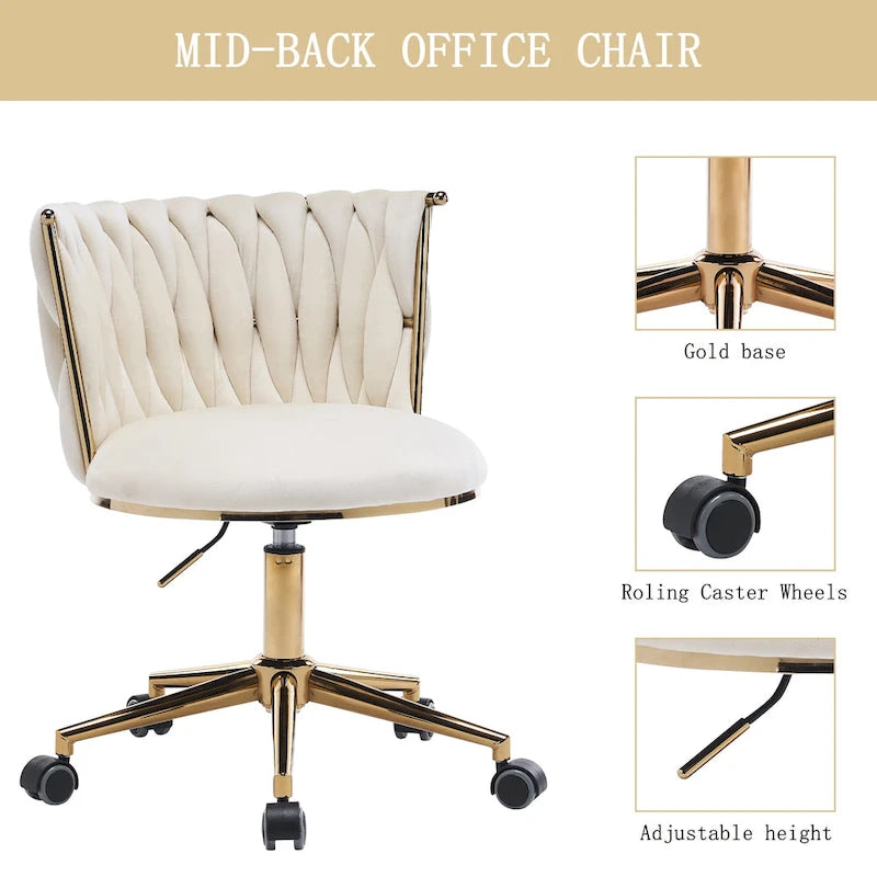 Velvet Desk Chair Vanity Chair for Makeup with Wheels Rolling Swivel Chair for Bedroom