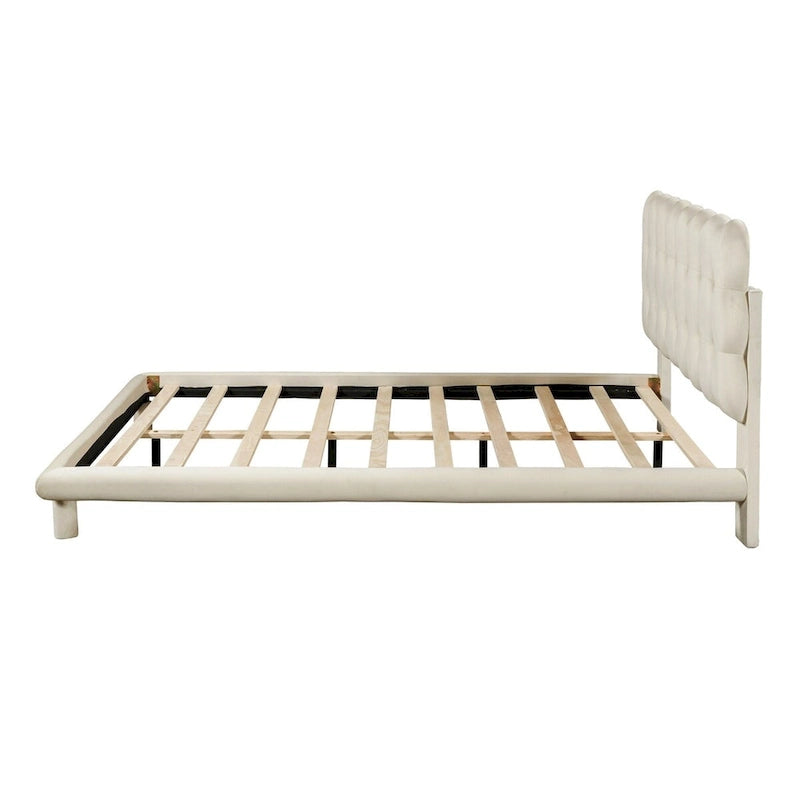 Queen Size Velvet Platform Bed with LED Frame, Thick & Soft Fabric and Button-tufted Design Headboard