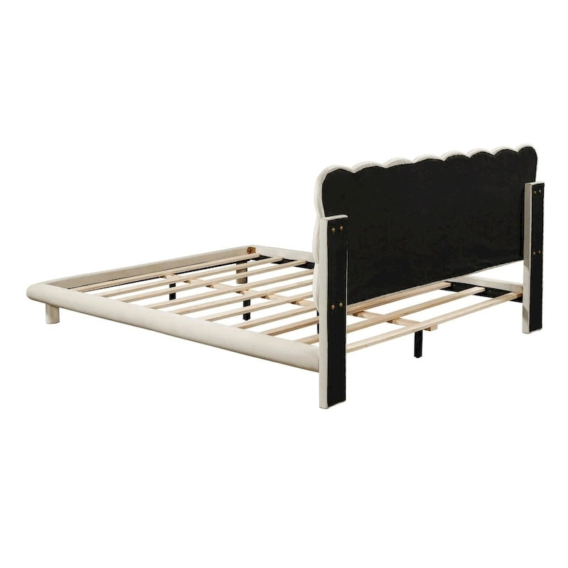 Queen Size Velvet Platform Bed with LED Frame, Thick & Soft Fabric and Button-tufted Design Headboard