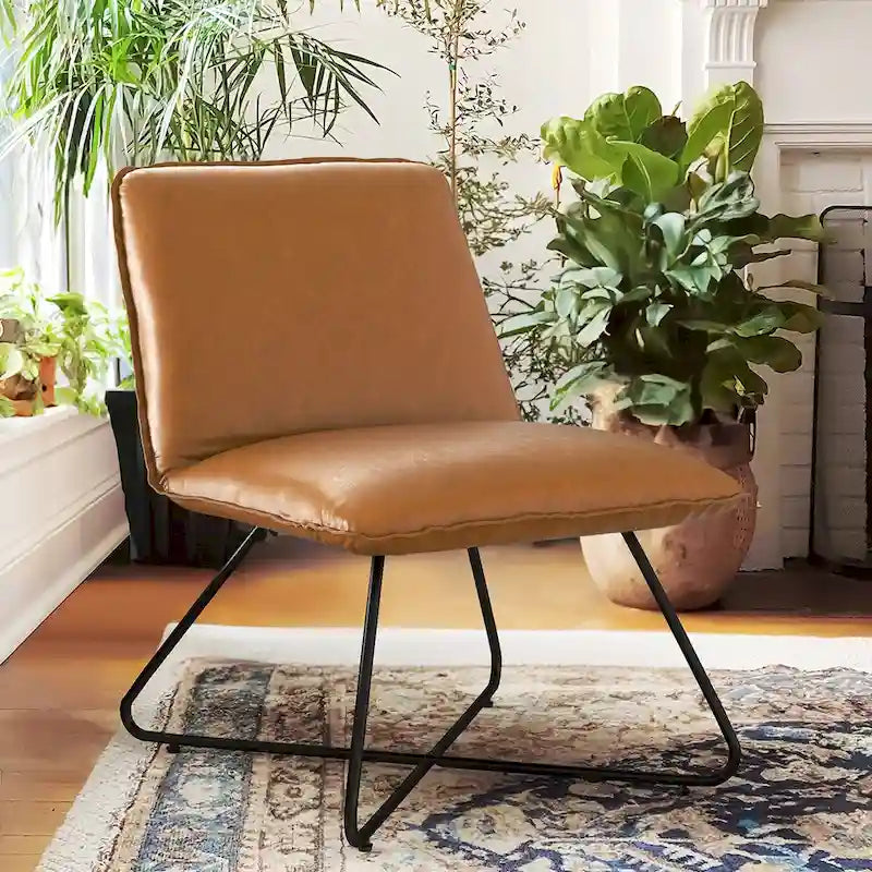 Mid Century Faux Leather Accent Chair With Adjustable Backrest - 31.5 H X 22.2 W X 23.6 D