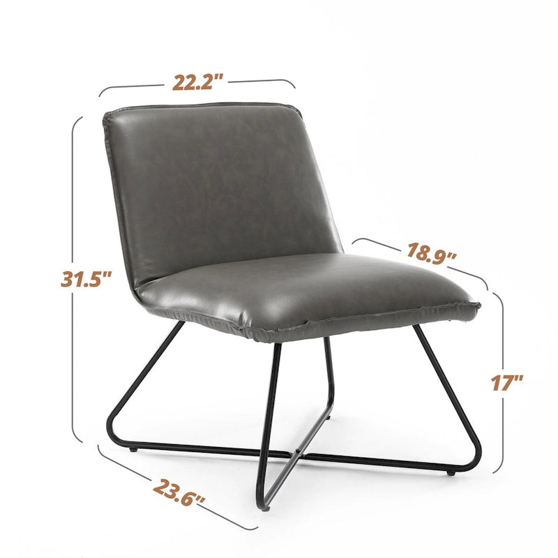 Mid Century Faux Leather Accent Chair With Adjustable Backrest - 31.5 H X 22.2 W X 23.6 D