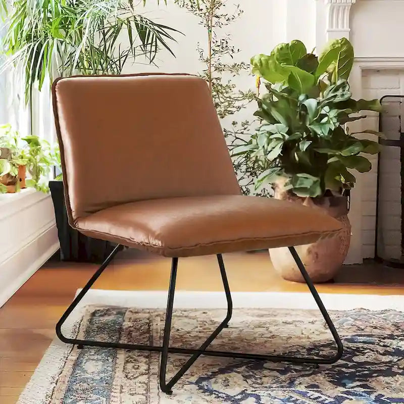 Mid Century Faux Leather Accent Chair With Adjustable Backrest - 31.5 H X 22.2 W X 23.6 D