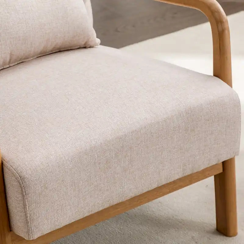 Upholstered Linen Blend Accent Chair with Wooden Legs and One Pillow