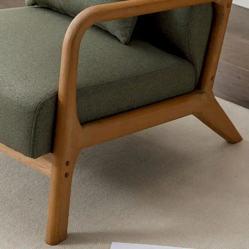 Upholstered Linen Blend Accent Chair with Wooden Legs and One Pillow