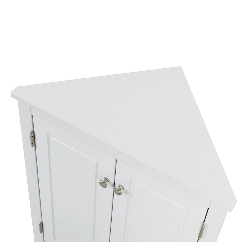 32 Wood 2-door Bathroom Corner Cabinet with Adjustable Shelves